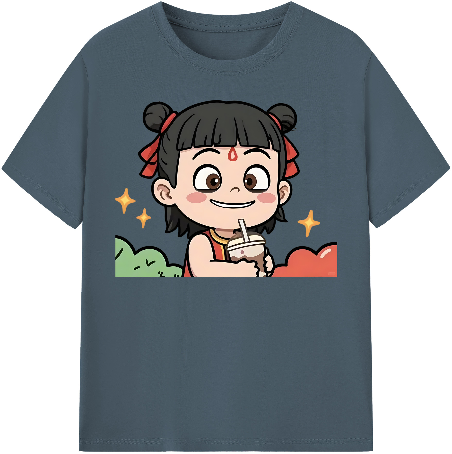 （画像用） Ne Zha 2 ナタ 魔童の大暴れ 綿100％半袖Tシャツ（フロントプリント）
